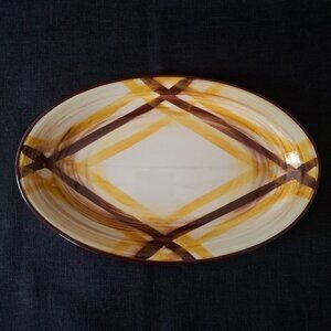 Vintage Vernon Kilns Dinnerware Organdie Brown Yellow Plaid Oval 10" Platter